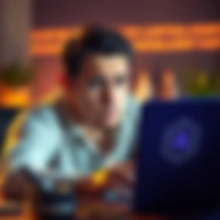 A person looking worried while trying to recover crypto funds on a laptop using a Trezor recovery seed in Exodus wallet.