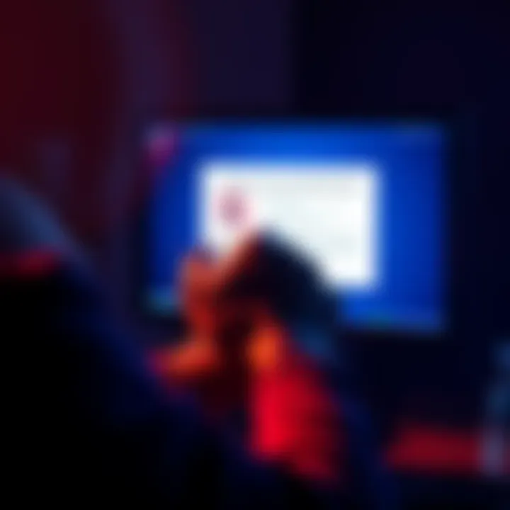 A frustrated person looking at a computer screen showing a restriction notice for their crypto account