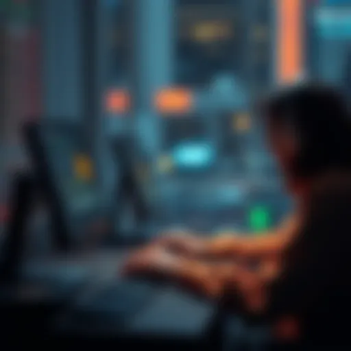 A visual representation of people using a computer to acquire Monero cryptocurrency peacefully and privately in Germany, with a focus on security and anonymity.