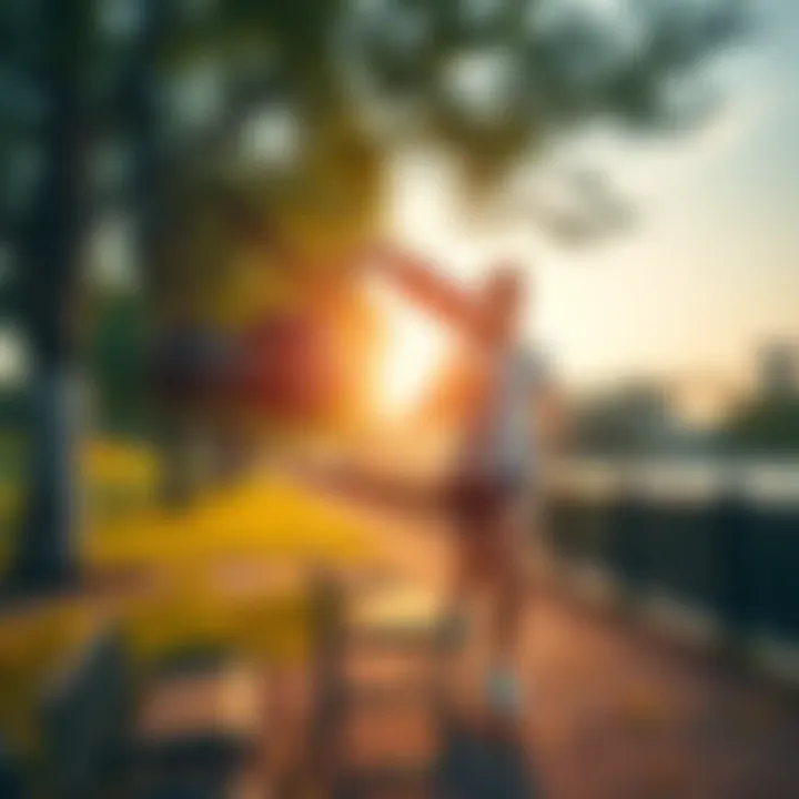 A person jogging in a park holds a camera, capturing their fitness journey for a contest.