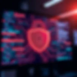 A digital lock symbol with a shield representing data protection on a computer screen