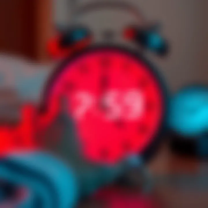 A close-up of an alarm clock displaying 7:59 AM, with a sleepy person reaching out to turn it off, symbolizing the transition from sleep to waking up for work.