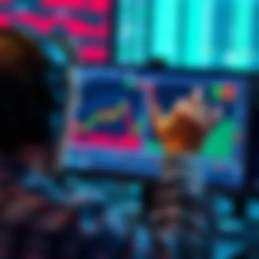 A trader examining a chart showing token dips with RSI indicators on a computer screen