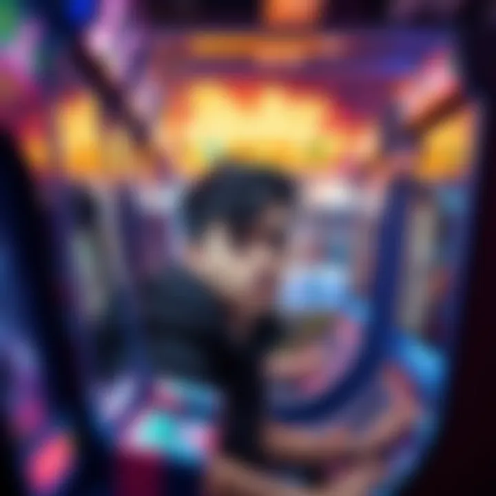 A person playing an arcade game, looking concerned about their tracking ID and rewards.