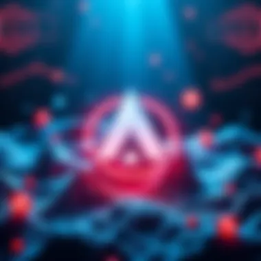 Avalanche logo surrounded by symbols of liquid staking and blockchain technology