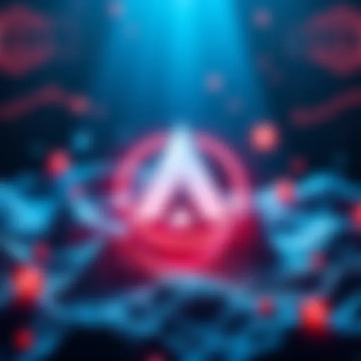 Avalanche logo surrounded by symbols of liquid staking and blockchain technology