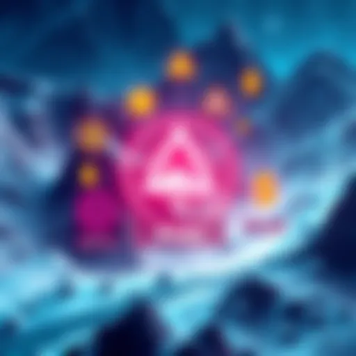 A visual representation of the Avalanche network with crypto symbols and earning potential graphics. Showing staking options like sAvax and comparison with other cryptos like SOL.
