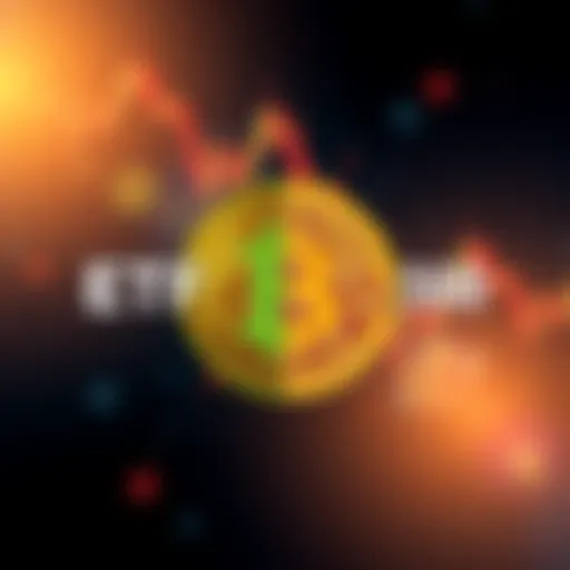 A graphic showing a 50/50 split between an ETF symbol and a Bitcoin symbol, representing investment strategies.