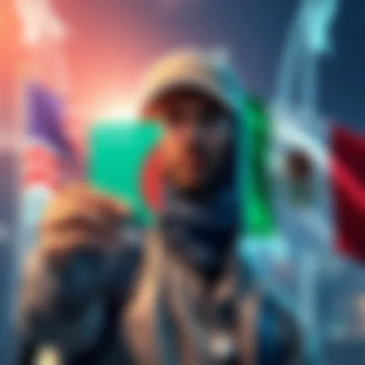 A traveler holding a Revolut card with flags of the US, Poland, and Mexico in the background, symbolizing multiple residencies.