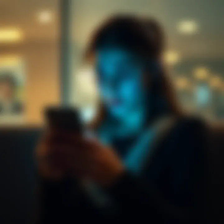 A woman looking at her phone with a worried expression, representing the stress of losing money in a SIM swap scheme.