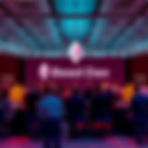A group of people discussing Ethereum public goods at a conference in Cannes, with a backdrop featuring the Beast Dao logo.