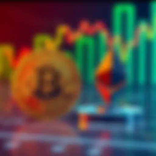 Bitcoin and Ethereum logos with upward trending graph background, symbolizing their recovery in the cryptocurrency market.