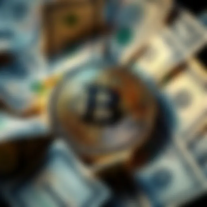 Bitcoin as an income asset A Bitcoin coin surrounded by dollar bills, symbolizing its role as an income-generating asset