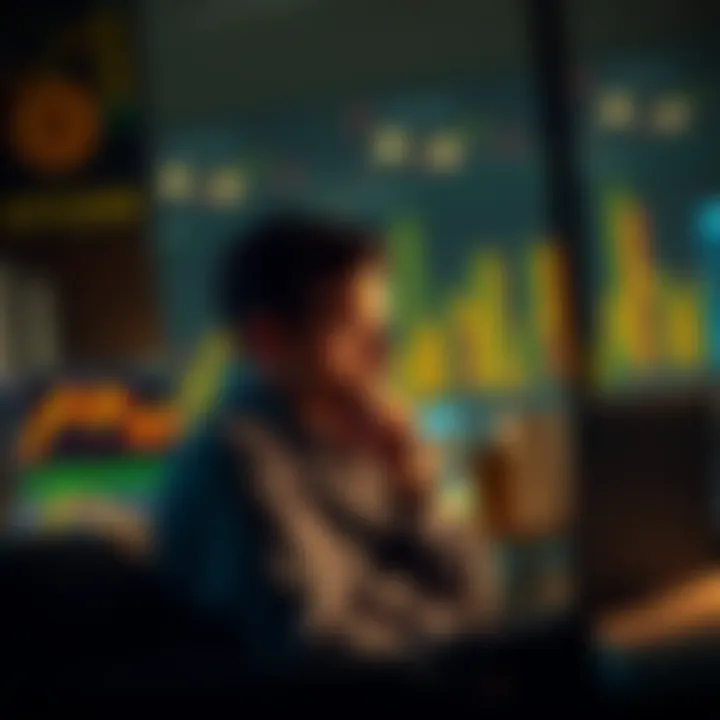 A person sitting with a thoughtful expression, looking at a laptop showing Bitcoin price charts from 2012, reflecting on missed investment opportunities.