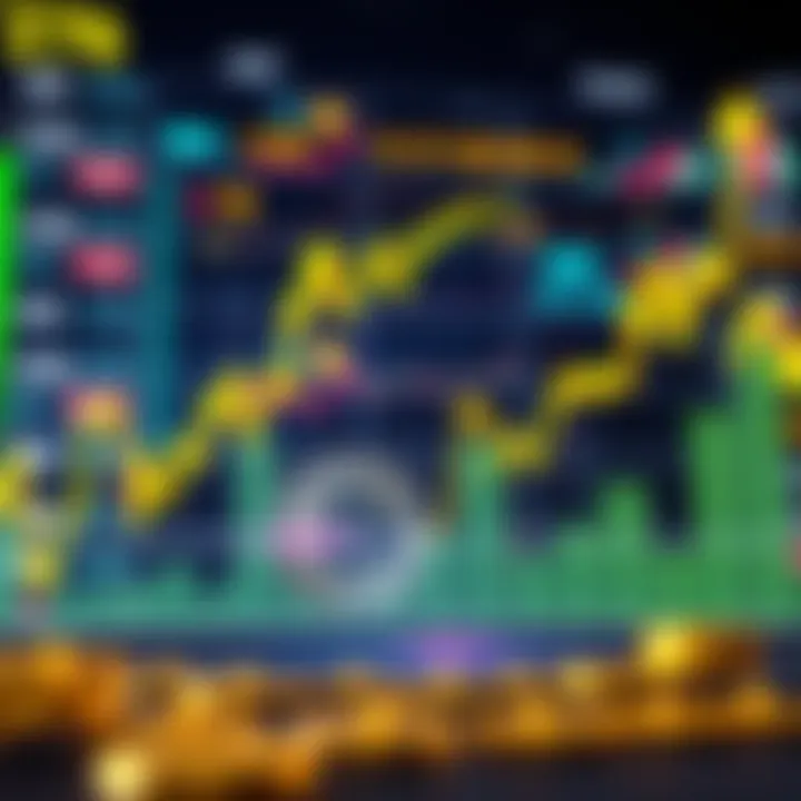 Chart showing upward trend in Bitcoin prices with financial symbols in the background