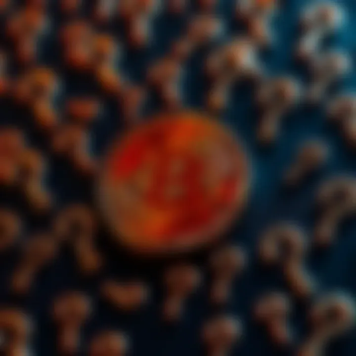 A Bitcoin symbol surrounded by question marks, representing uncertainty about its speculative status.