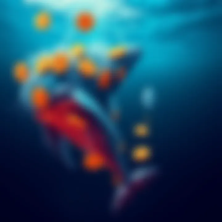 A graphic showing a large whale symbolically selling Bitcoin and buying Ethereum, representing the shift in investment from Bitcoin to Ethereum.
