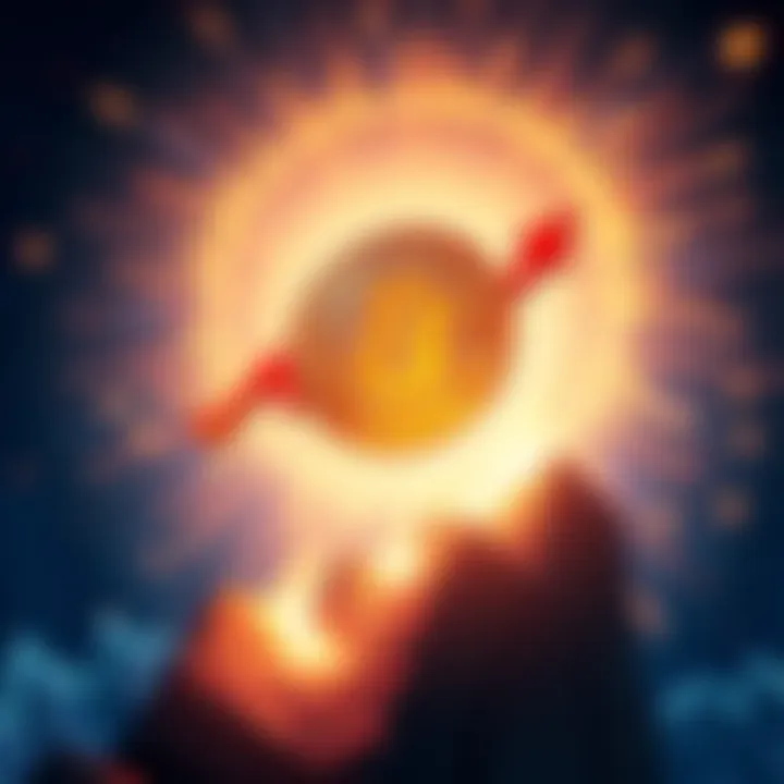A graphic showing Bitcoin symbol soaring with arrows indicating upward movement and a bright background representing financial growth.