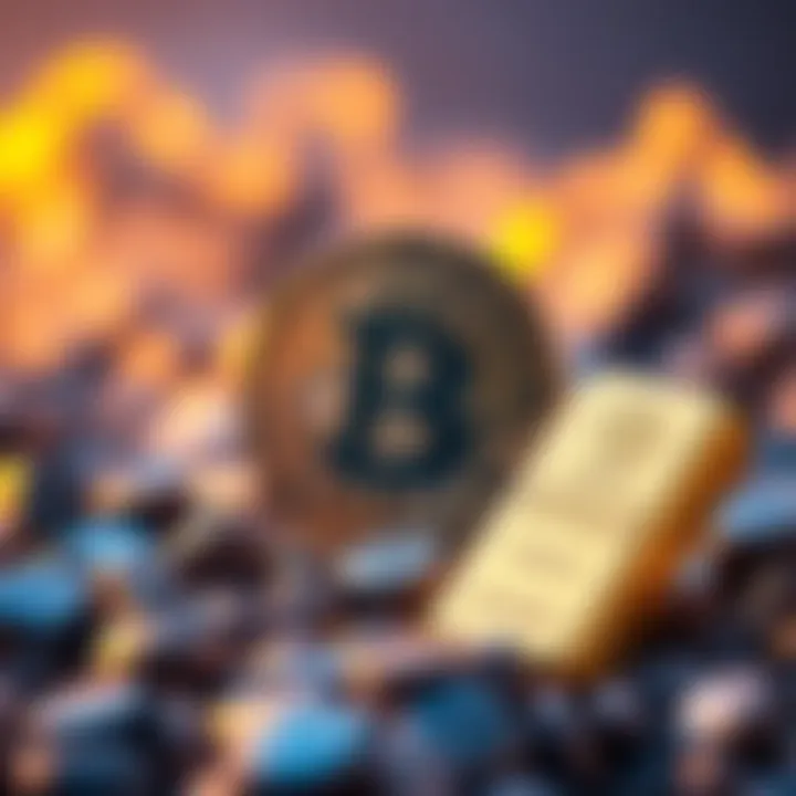 Visual comparison of Bitcoin symbol and gold bars representing two different investment assets