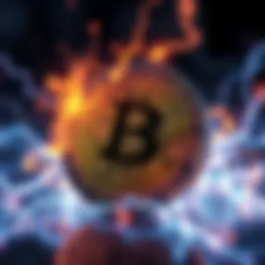 Bitcoin symbol with electric energy flowing around, representing its power in the digital economy