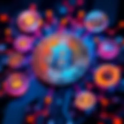 A Bitcoin symbol surrounded by icons representing blockchain technology and security, illustrating its unique features
