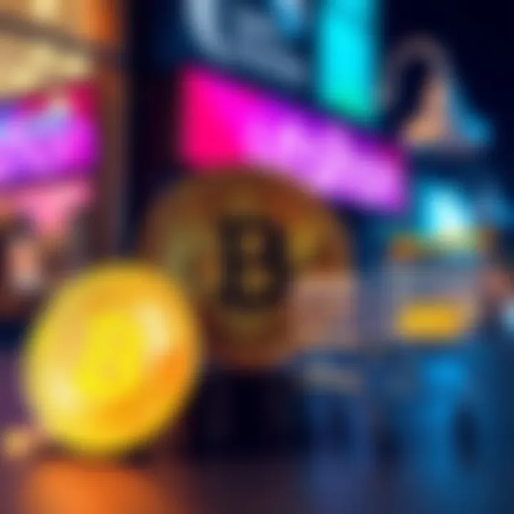 A graphic showing a Bitcoin coin with business icons like a storefront and shopping cart in the background, symbolizing the connection between Bitcoin value and business use.