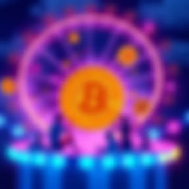 A colorful depiction of the Bitcoin Coaster, showcasing its significance in the crypto community with festive elements and symbols of camaraderie.