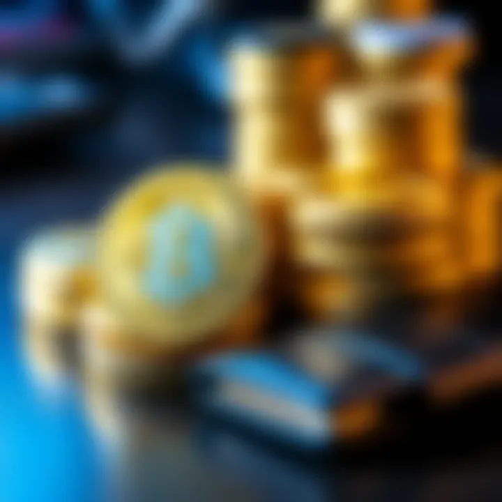 A close-up of stacked Bitcoin coins with a wallet beside them, illustrating the choice between holding and spending cryptocurrency.