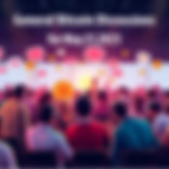 People engaging in a lively conversation about Bitcoin trends and questions in a forum setting, with chat bubbles and crypto symbols in the background.