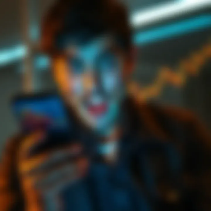 A person looking worriedly at a Bitcoin chart on a phone while holding a credit card, symbolizing financial risk in cryptocurrency investing