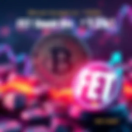 Bitcoin logo with upward trend and FET logo aiming for $2