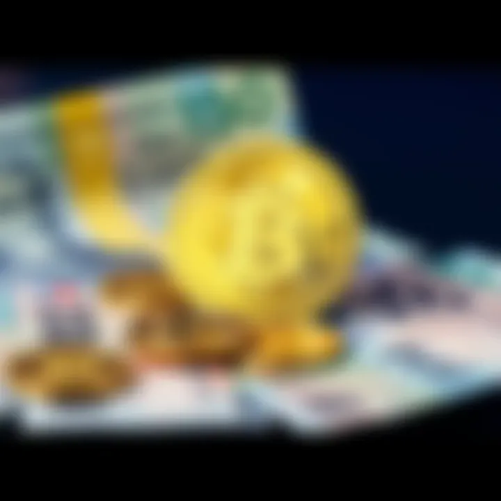 A visual representation showing Bitcoin coins alongside traditional fiat currency notes with a question mark, symbolizing the discussion about the fiat off-ramp challenges in cryptocurrency.