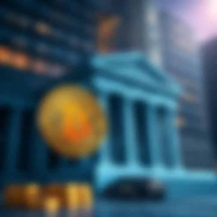 A visual representation showing Bitcoin symbols alongside a bank building, highlighting questions about asset backing.