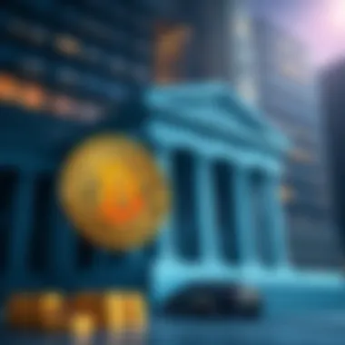 Bitcoin and financial institutions A visual representation showing Bitcoin symbols alongside a bank building, highlighting questions about asset backing.