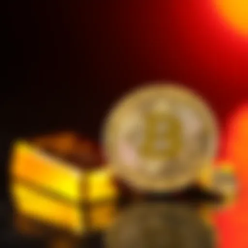 A visual comparison of a Bitcoin coin and a gold bar symbolizing the investment debate between digital currency and traditional gold.