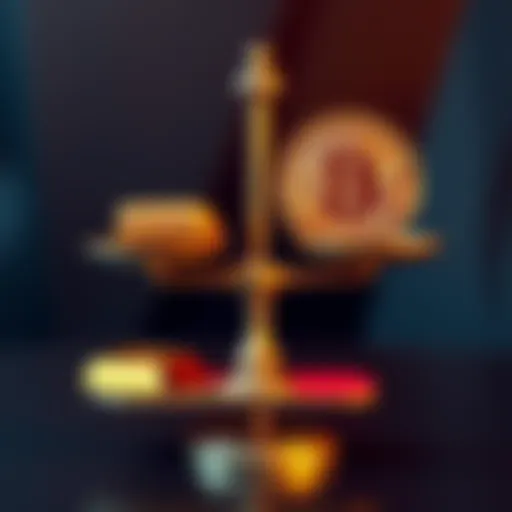 A scale balancing a gold bar on one side and a Bitcoin symbol on the other, representing the debate over value storage.