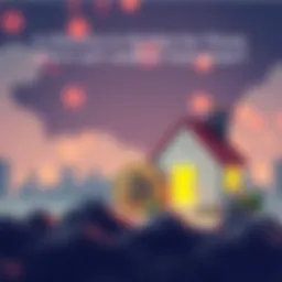 An illustration showing a Bitcoin symbol next to a small house, representing the choice between Bitcoin and real estate investments.