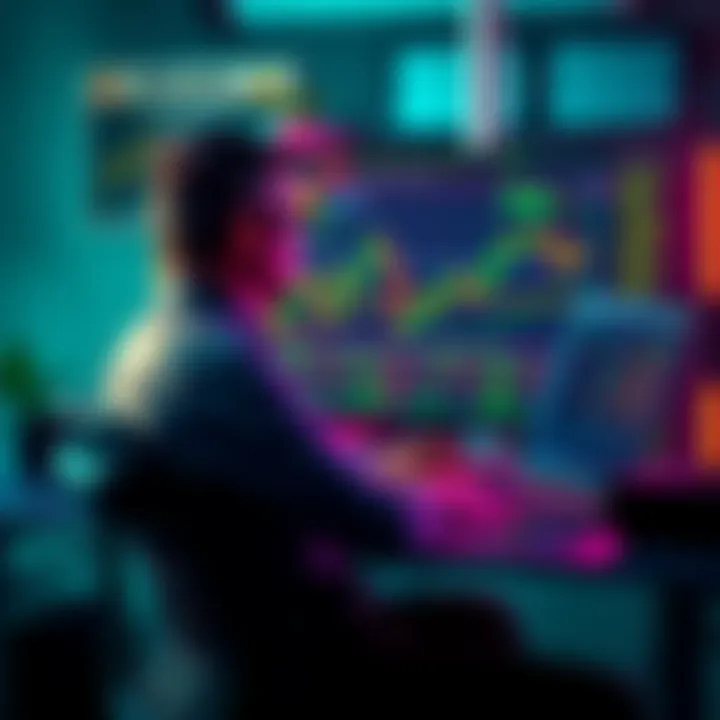 Person sitting at a desk looking at Bitcoin charts on a laptop with a calm expression