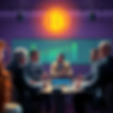 Group of experts analyzing bitcoin market trends and strategies