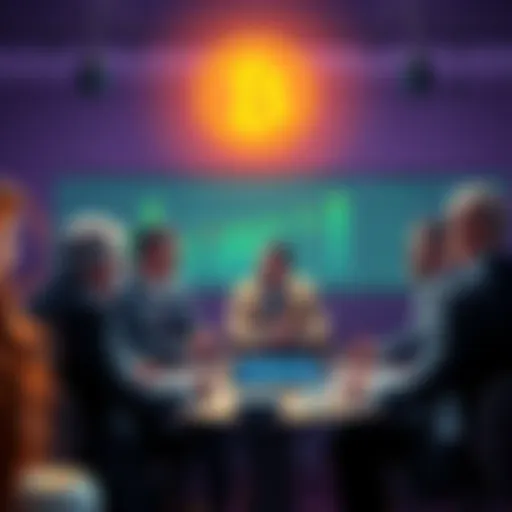 Group of experts analyzing bitcoin market trends and strategies