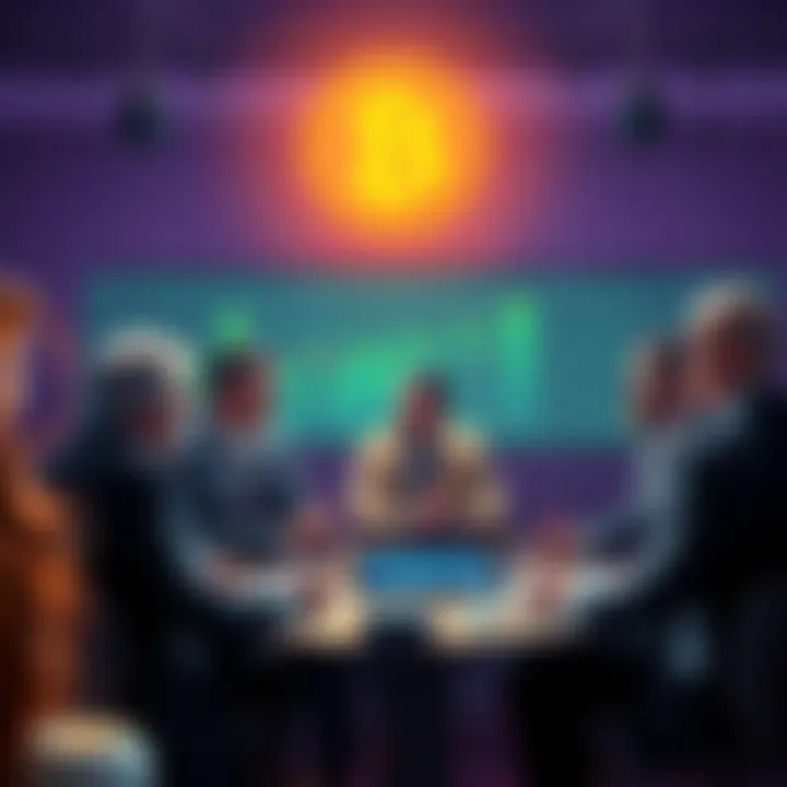 Group of experts analyzing bitcoin market trends and strategies