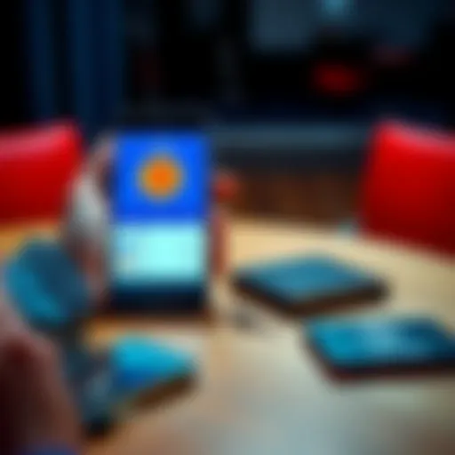 A person holding a smartphone displaying Bitcoin on Coinbase and a Ledger wallet on the table, contemplating between the two options.
