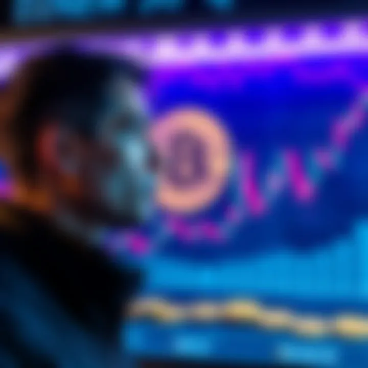 Individual thinking about the risks and rewards of investing in Bitcoin, with graphs and coins in the background