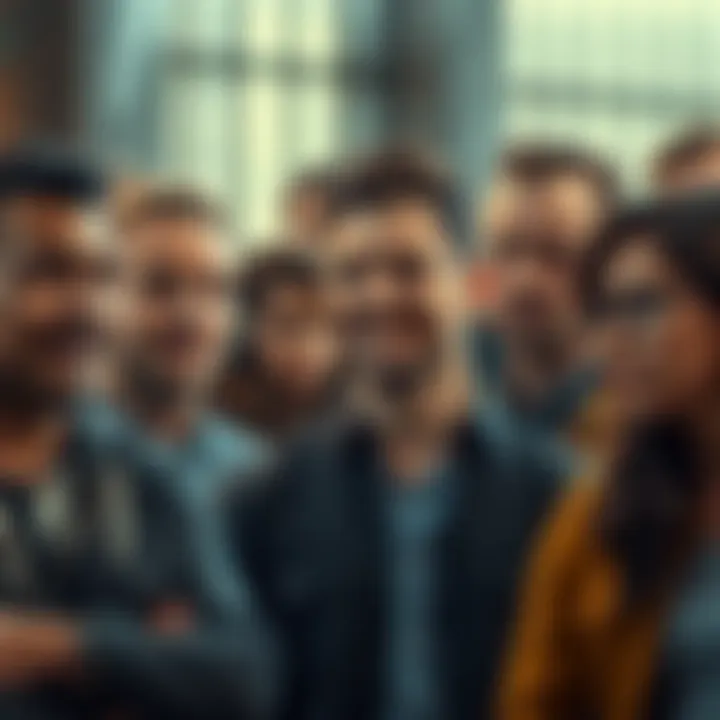 A group of diverse individuals reflecting on their Bitcoin investments with varied expressions, some looking happy while others appear concerned, representing their different outcomes since 2012.