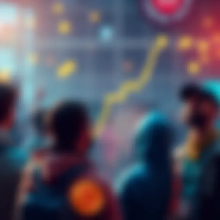 People are selling Bitcoin amid market fluctuations with a downward trend on a graph in the background.