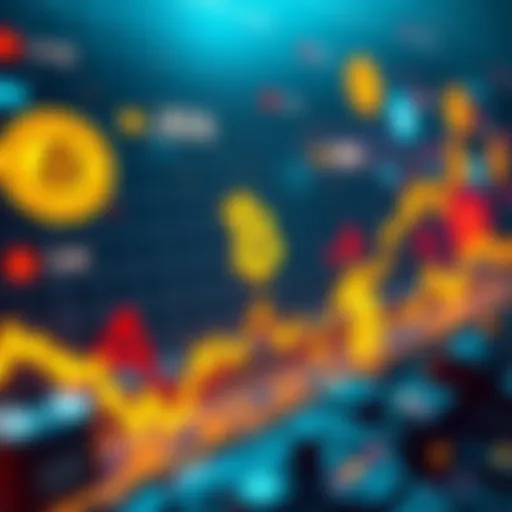 Graph showing Bitcoin price trend with warning signs and symbols of major corporations and government interest