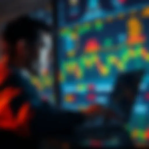 A calm person observing Bitcoin price charts on a laptop, contemplating investment decisions during market fluctuations.
