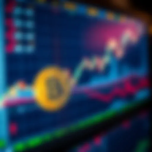 A close-up of a computer screen displaying changing Bitcoin values and graphs, illustrating the concept of digital currency.