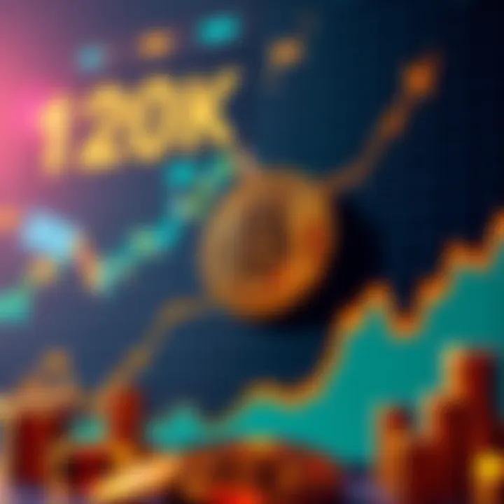 A graph showing Bitcoin price crossing 120k with upward trend and investment icons