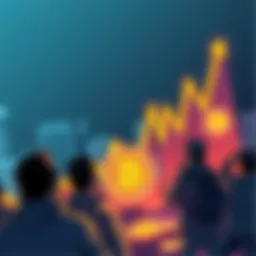 A graph showing a steep decline in Bitcoin value with worried people watching
